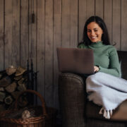 Featured Woman Writing A Novel In A Cabin