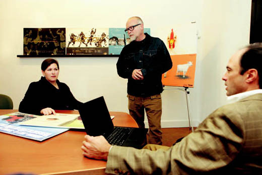 Steve Sweitzer, middle, and Woodruff brainstorm with a colleague. Steve Sweitzer, middle, and Woodruff brainstorm with a colleague.