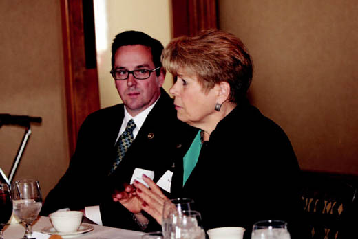 Missouri Sen. Kurt Schaefer, R, Columbia, and Boone County Commissioner Karen Miller began CBT’s Power Lunch discussion at the top of the Tiger Hotel with some background on the Environmental Protection Agency’s efforts to regulate stormwater runoff into Hinkson Creek.