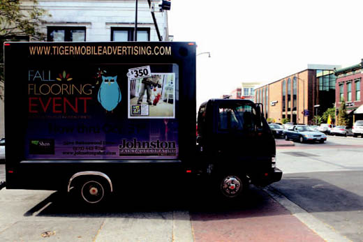 The Tiger Mobile Advertising truck circles downtown during the busy lunch hour on a Friday afternoon. The Tiger Mobile Advertising truck circles downtown during the busy lunch hour on a Friday afternoon.