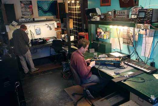 VanSickle works on repairing musical equipment. VanSickle works on repairing musical equipment.