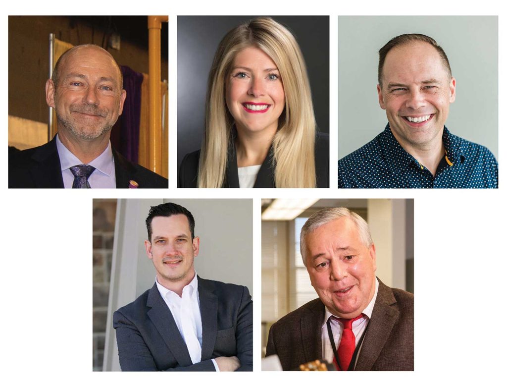 five individual professional headshots of men and women side by side