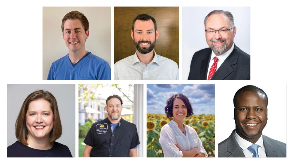 seven individual headshots side by side of men and women
