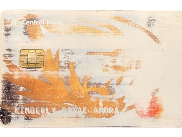 a worn down debit card issued by Central Bank