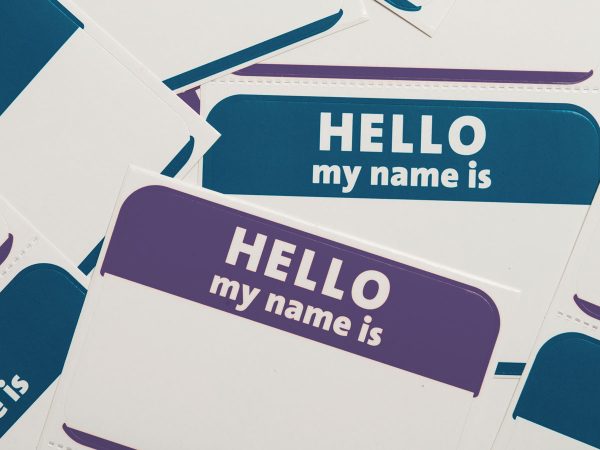 A Pile of 'Hello My Name Is' stickers