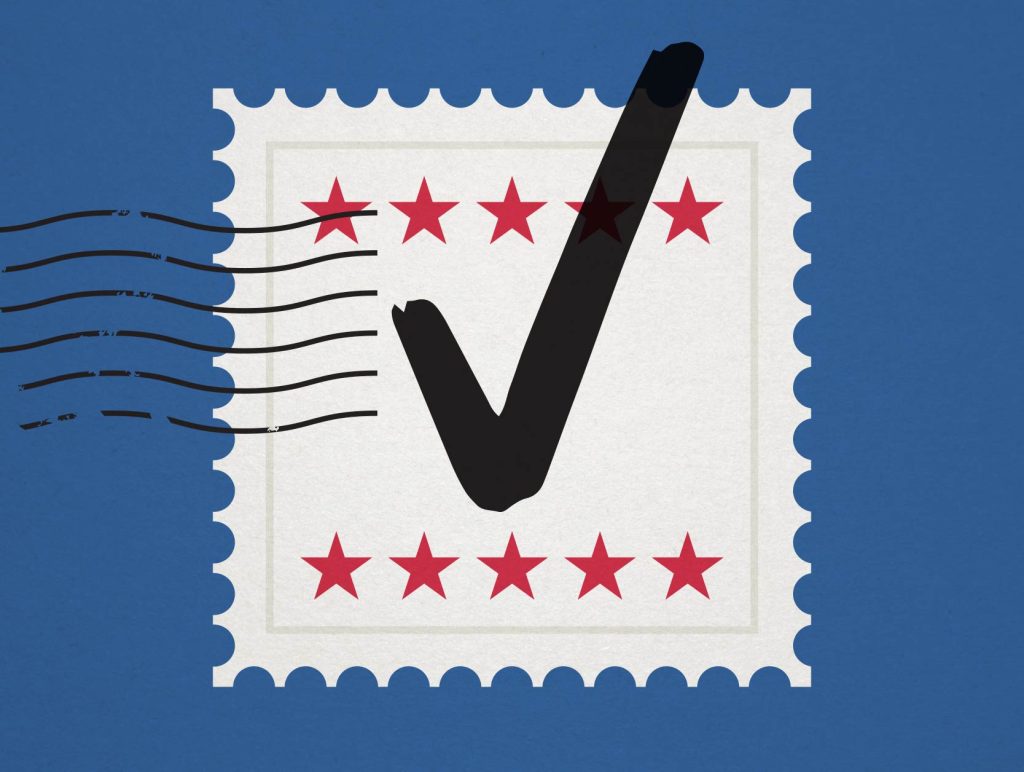 and wavy black lines on the left suggest cancellation marks. The background is blue.