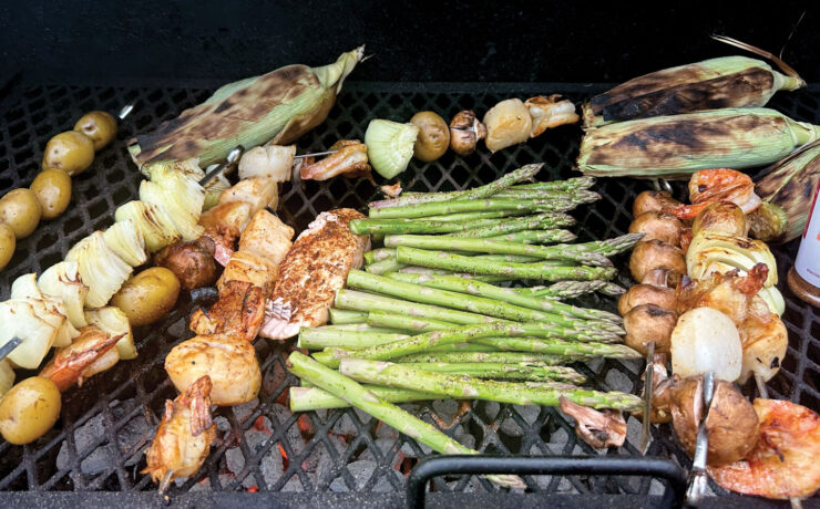Featured Vegetables And Seafood On A Grill