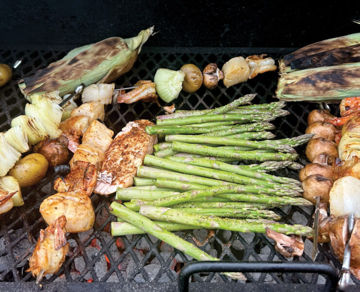 Featured Vegetables And Seafood On A Grill