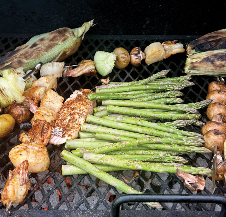 Featured Vegetables And Seafood On A Grill