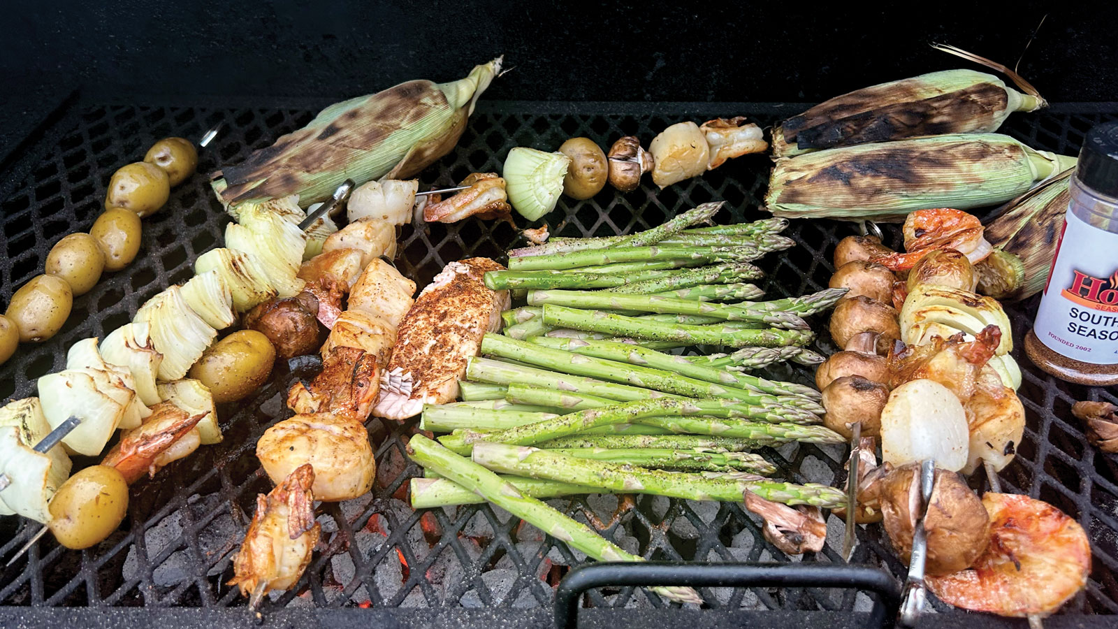 Featured Vegetables And Seafood On A Grill