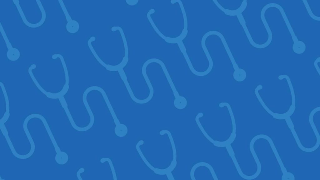 Blue background with a pattern of light blue stethoscopes.