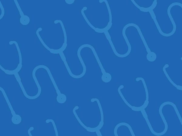 Blue background with a pattern of light blue stethoscopes.