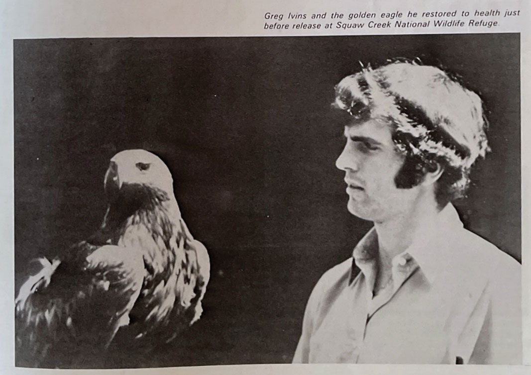 Jim Ivins and the golden eagle he restored to health just before release.