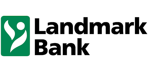 Logo image for Landmark Bank with a green square featuring a white abstract human figure beside the words Landmark Bank in bold black letters.