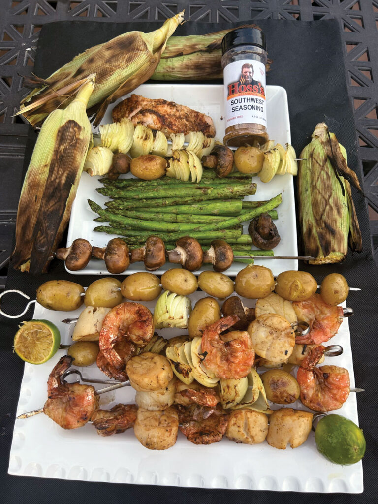 Plated Grilled Vegetables And Seafood For Fathers Day