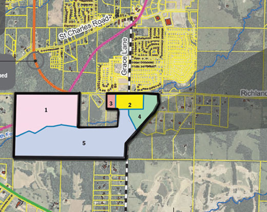 Richland Road Properties LLC and East Richland Roads LLC want to divide this 271-acre property into five tracts. The developers want the city to annex and rezone their property. The City Council plans to vote on the request on Oct. 18.