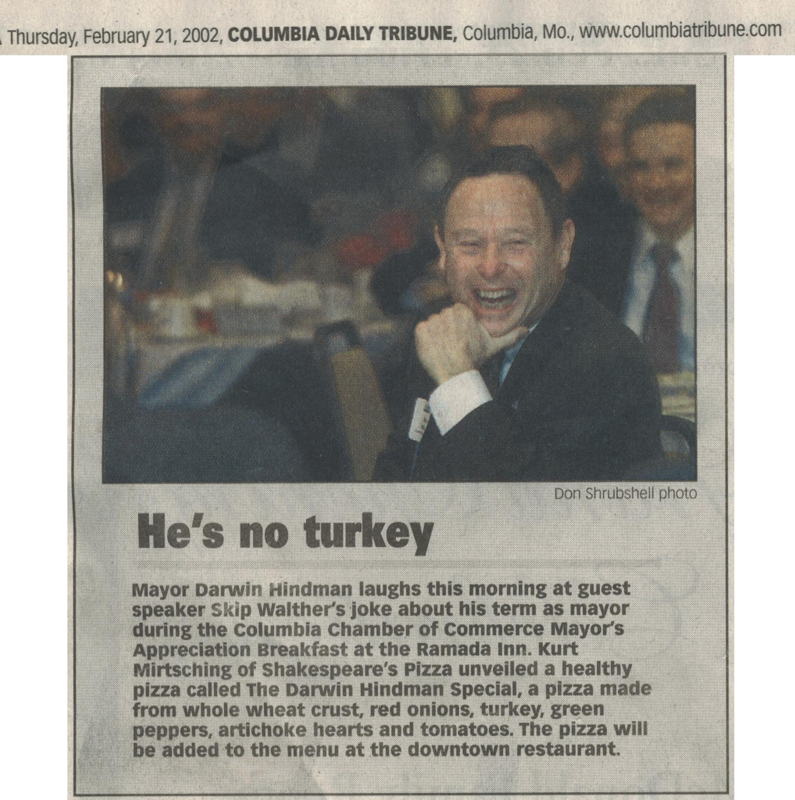 Shakespeares: Darwin Pizza's Front Page Article