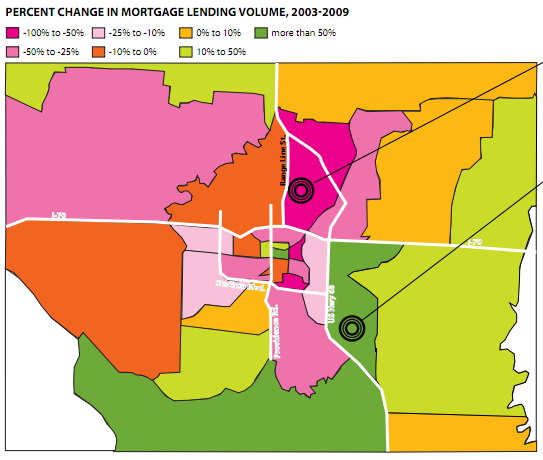 Percent Change in Mortgage Lending Volume, 2003-2009