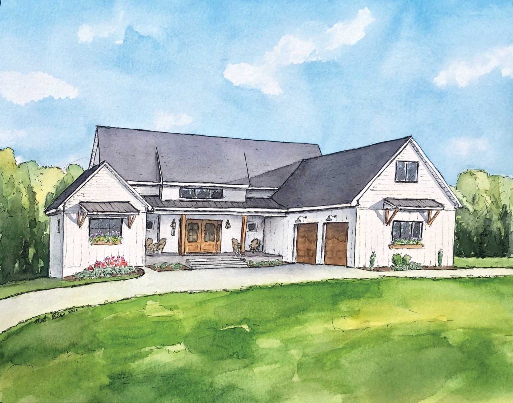 multi level building featuring the street sign that reads "Court St"|illustration sketch of the exterior of a large