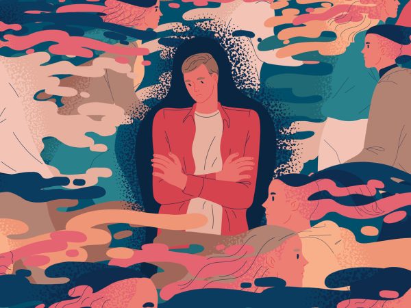 Illustrations-of-a-pensive-young-person-looking-down-people-pass-by-in-the-background-without-noticing