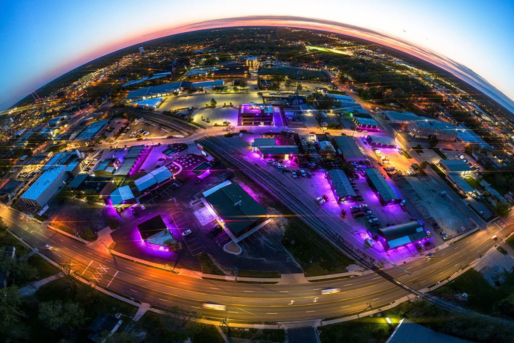 seen via a fisheye lens|The Arcade District in Columbia MO