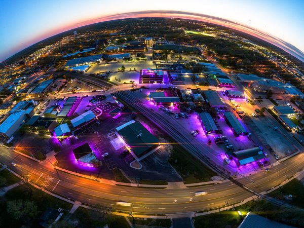seen via a fisheye lens|The Arcade District in Columbia MO