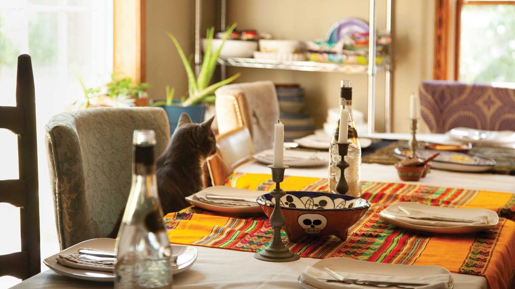 featuring colorful striped table runners