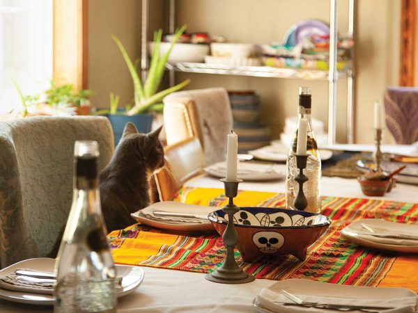 featuring colorful striped table runners