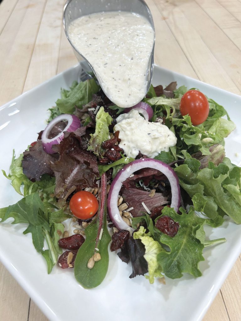Market Harvest Salad With A Drizzle Of Hoss Market Creaming Onion Dressing