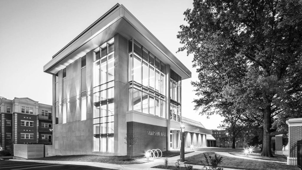 labeled Wake Hall. The structure is adjacent to a tree and sidewalk