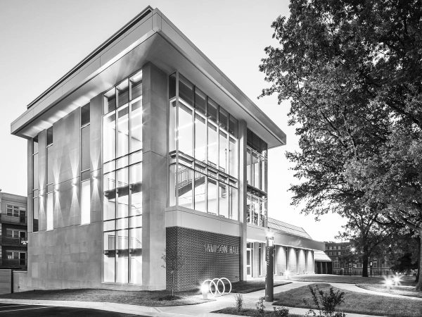 labeled Wake Hall. The structure is adjacent to a tree and sidewalk