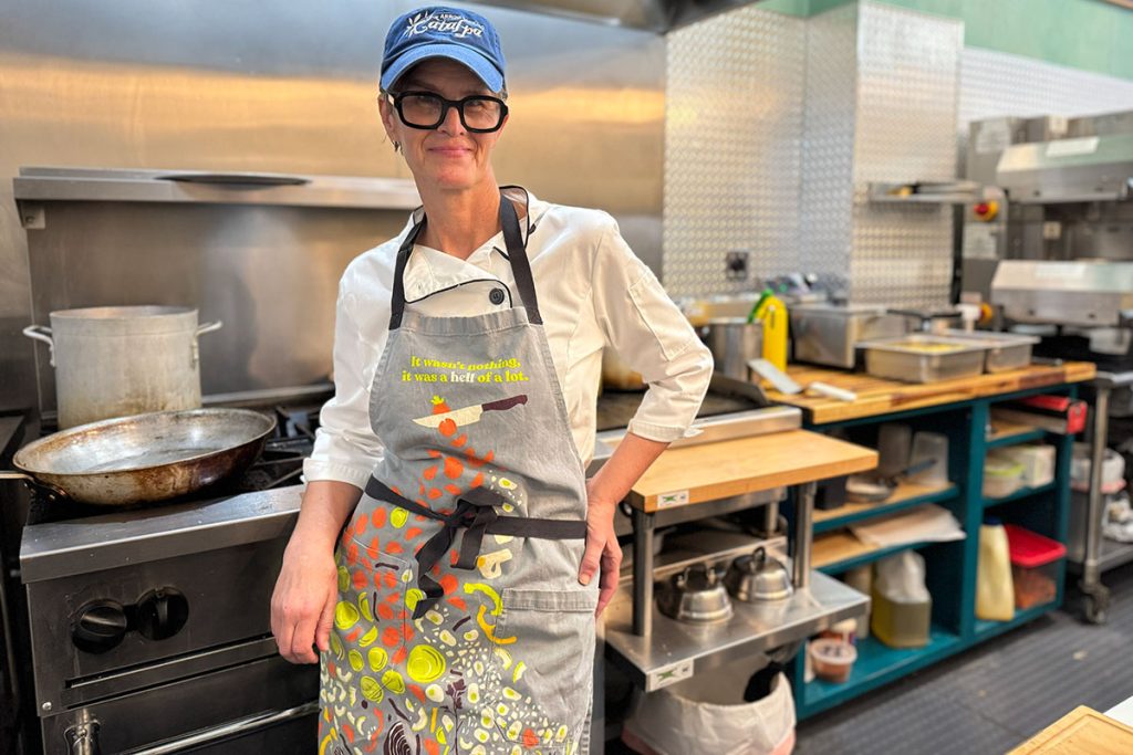 Chef Liz Huff poses inside her kitchen at Catalpa restaurant in Arrow Rock, Missouri.
